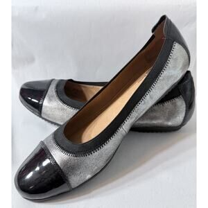 Josef Seibel 10 EU41 NWOT Silver Black Cap Toe Ballet Flats Comfort Leather